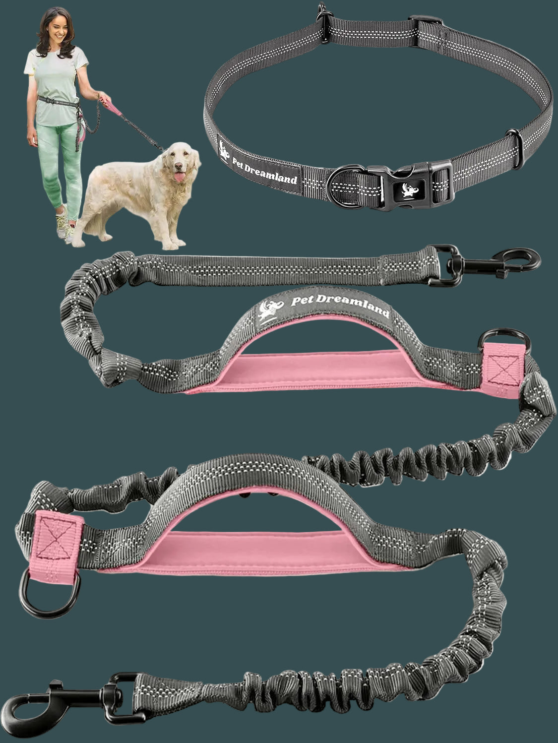 Exquisite Handsfree Dog Leash for Large Dogs. Ultimate Comfort & Freedom for Walking and Hiking. Premium Quality, Durable & Versatile Waist Belt. Your Dog Will Love This Running Leash.