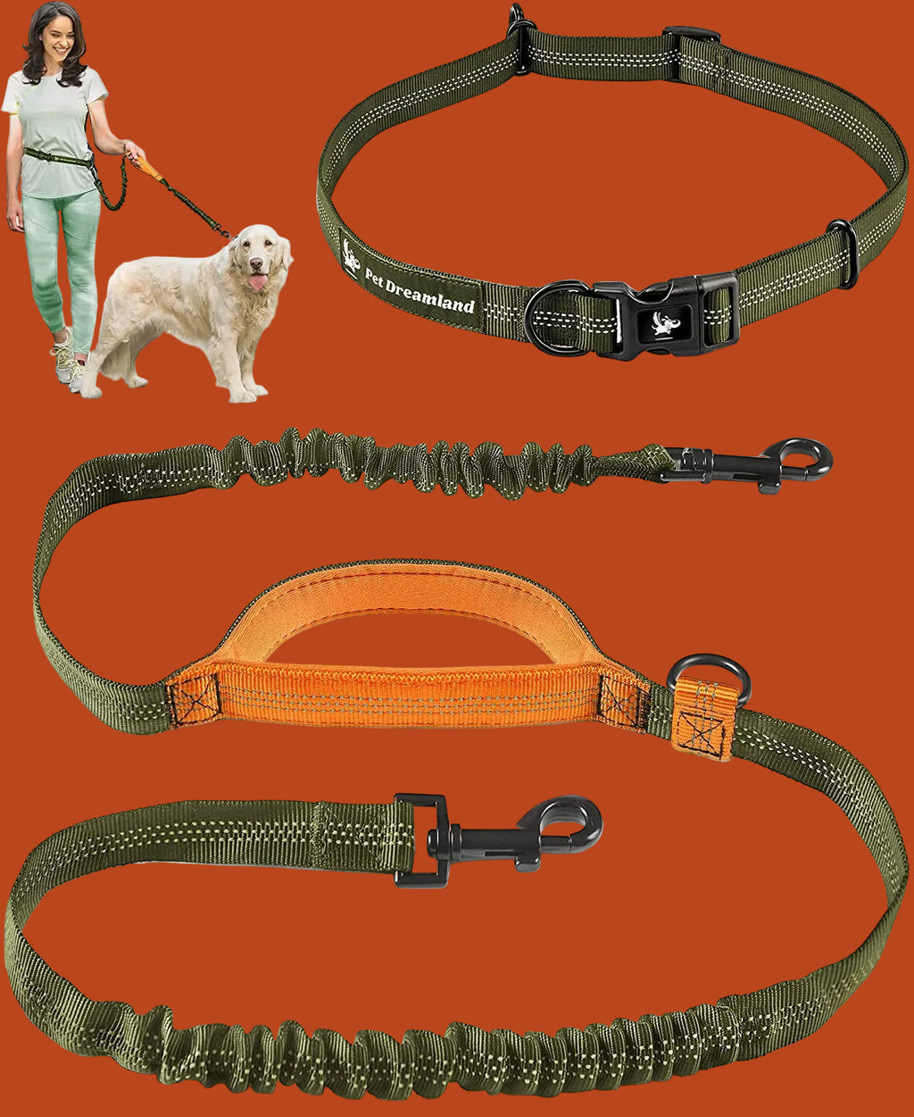 Exquisite Handsfree Dog Leash for Large Dogs. Ultimate Comfort & Freedom for Walking and Hiking. Premium Quality, Durable & Versatile Waist Belt. Your Dog Will Love This Running Leash.