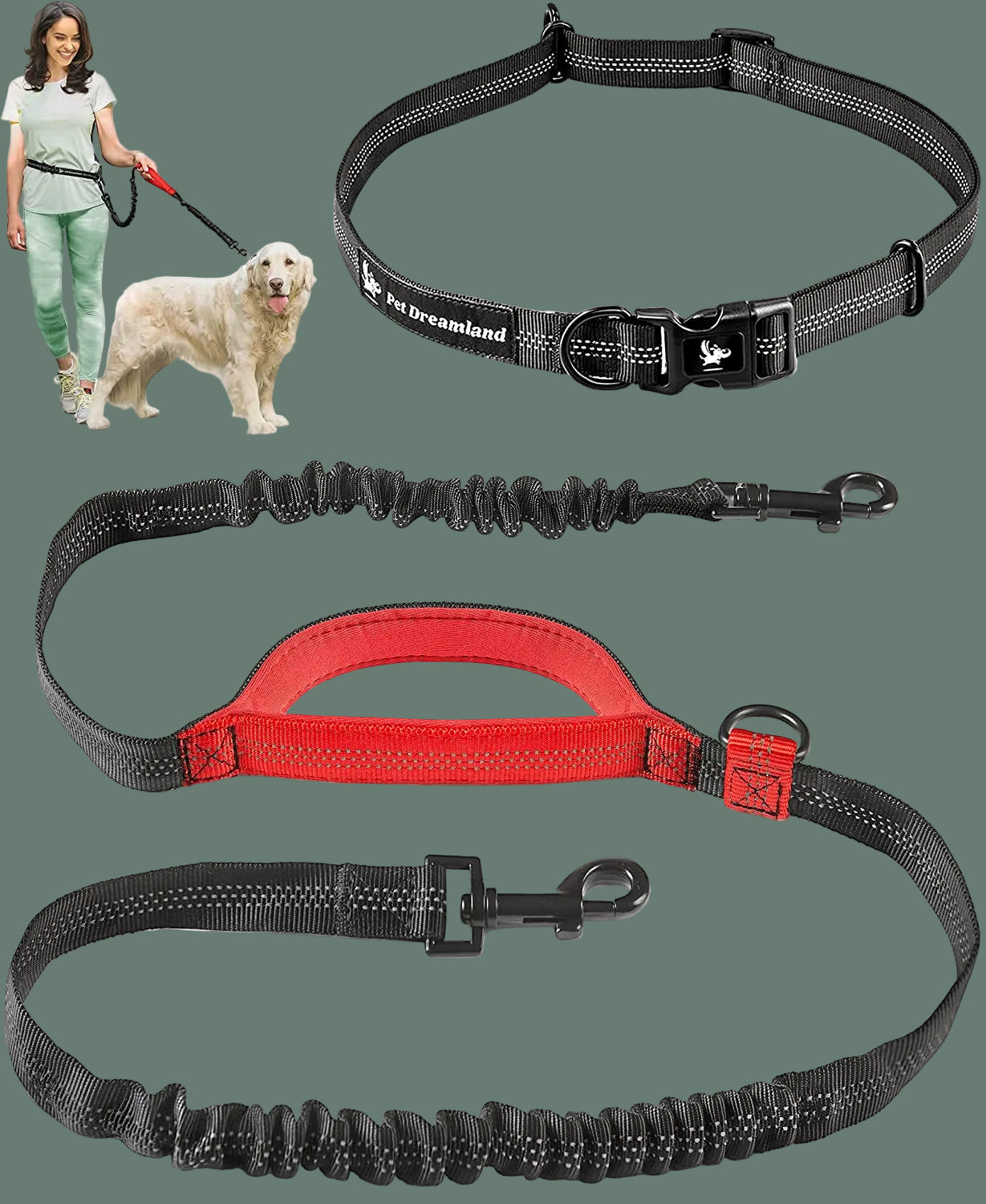 Exquisite Handsfree Dog Leash for Large Dogs. Ultimate Comfort & Freedom for Walking and Hiking. Premium Quality, Durable & Versatile Waist Belt. Your Dog Will Love This Running Leash.