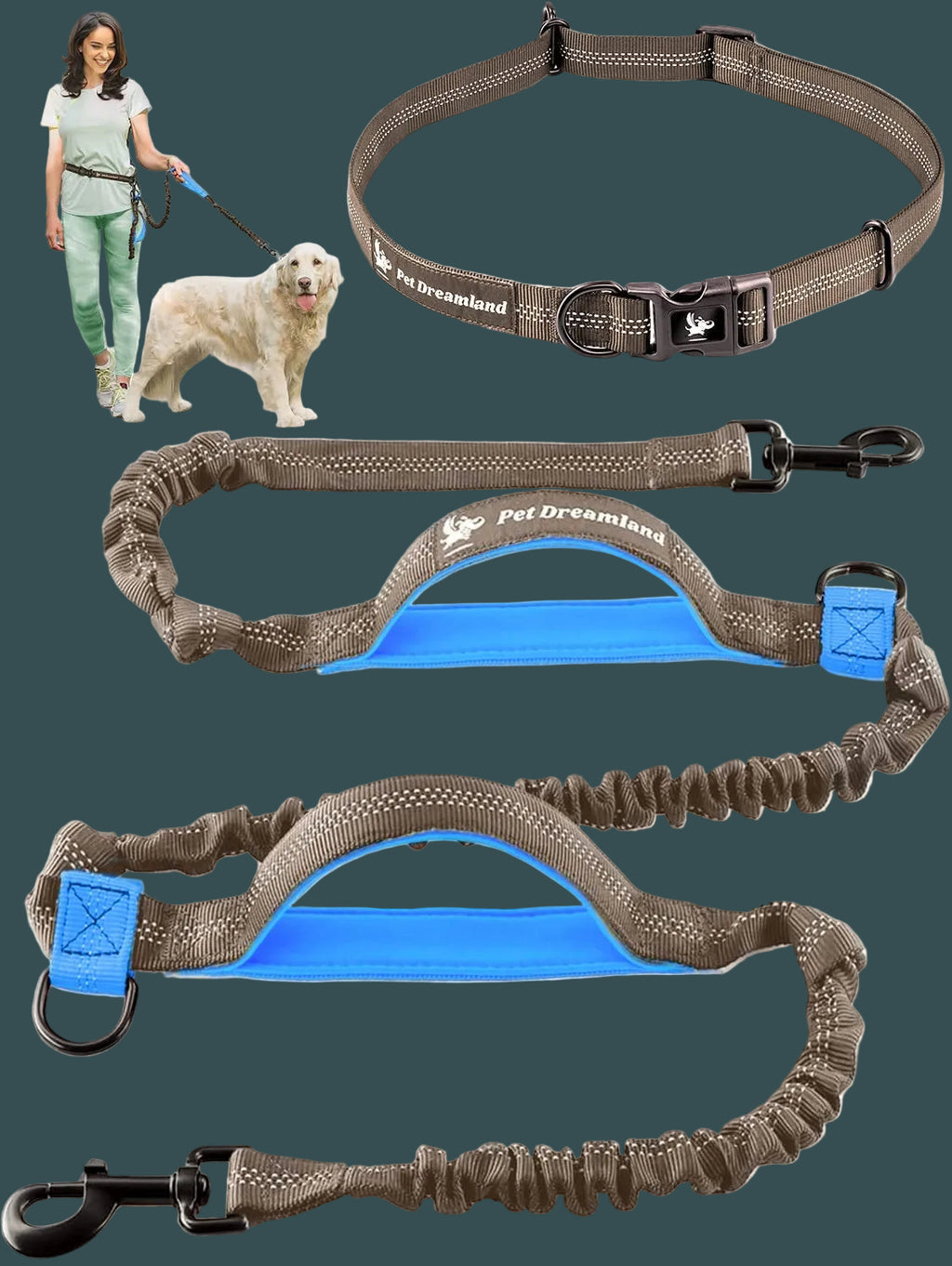 Exquisite Handsfree Dog Leash for Large Dogs. Ultimate Comfort & Freedom for Walking and Hiking. Premium Quality, Durable & Versatile Waist Belt. Your Dog Will Love This Running Leash.